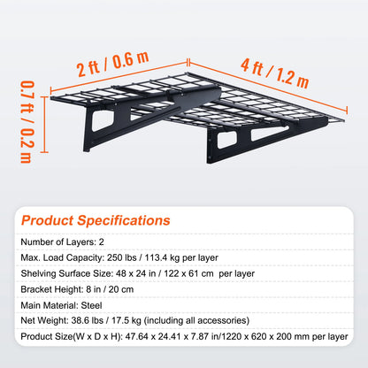 Garage - Opbergrekken voor in de garage - Garagerekken - Stellingkast - Opbergrekken voor zwaar gebruik - Opbergrekken - Opbergrek voor gereedschap - 2 lagen - Verrijdbaar opbergrek voor gereedschap - 72x24in - 500lbs capaciteit