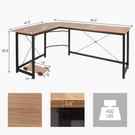 L-vormig Bureau - Game Bureau - Laptoptafel - Desk - Hoekbureau - 190cm x 120cm x 75cm - Gaming Bureau - Geschikt voor Gaming, Werk & Studie - Houtkleur