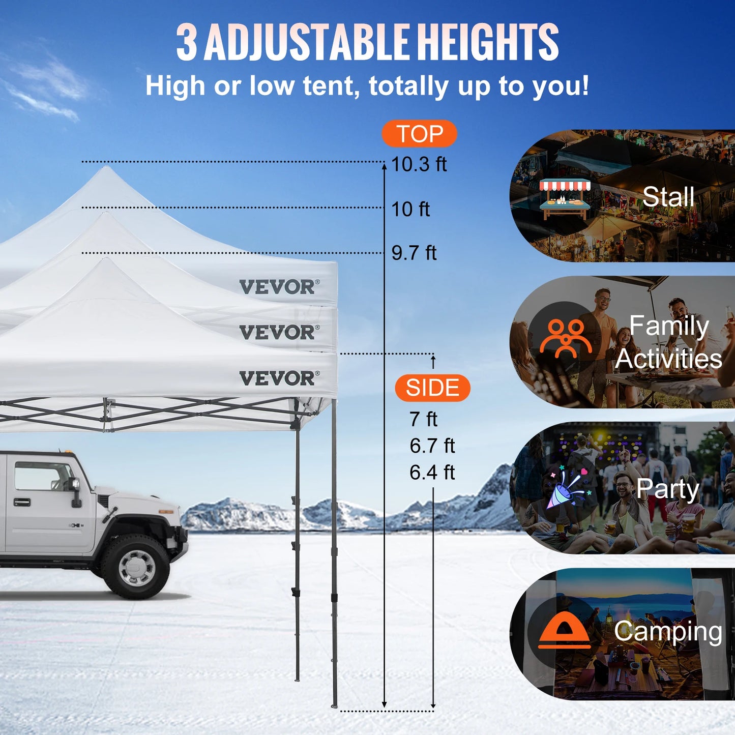 Canopy Tent - Tent - Pop up tent - Partytent - Paviljoen - 10x10ft – Partytenten - Waterdicht & UV-bescherming – Verwijderbare Zijpanelen – Inclusief Wheeled Bag - Zwart