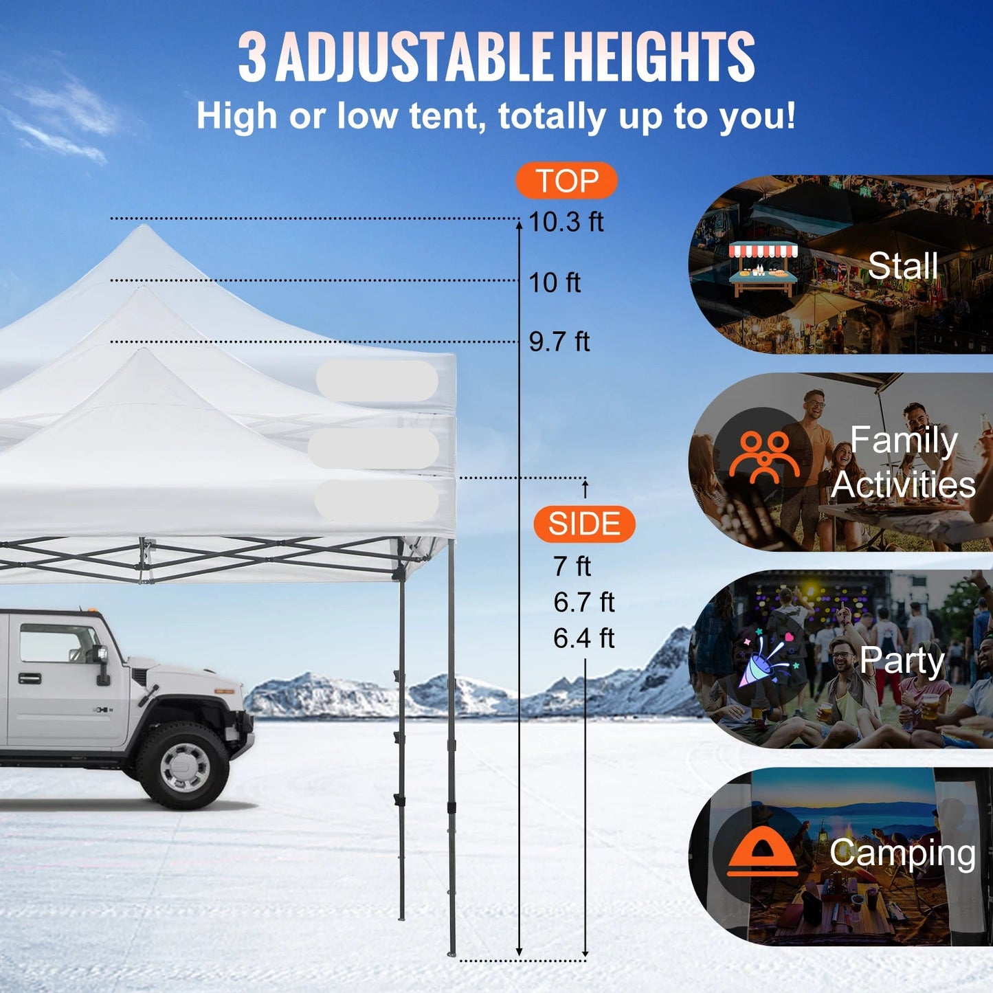 Canopy Tent - Tent - Pop up tent - Partytent - Paviljoen - 10x10ft – Partytenten - Waterdicht & UV-bescherming – Verwijderbare Zijpanelen – Inclusief Wheeled Bag - Zwart - QUORE