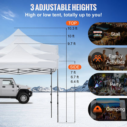 Canopy Tent - Tent - Pop up tent - Partytent - Paviljoen - 10x10ft – Partytenten - Waterdicht & UV-bescherming – Verwijderbare Zijpanelen – Inclusief Wheeled Bag - Wit