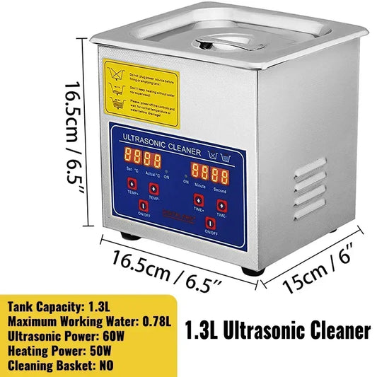 Ultrasoon Reiniger - Roestvrij Staal Professionele -  Ultrasone Reinigingsapparaat - Digitale Verwarmings Timer - Sieraden - Brillen - Tanden - 1.3L - QUORE