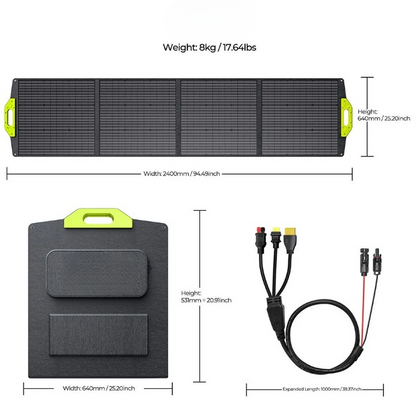 Zonnepaneel - Zonnepaneelset - Draagbaar - Opvouwbare - Waterdict - Outdoor Emergency Backup - voor Thuis - Tenten - Buiten - Kamperen - 200W - 18V - 240 x 64 cm - Groen