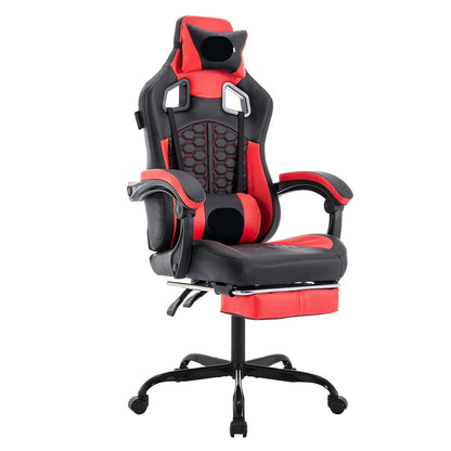Gamingstoel – Bureaustoel – Gamerstoelen – Zitzak – Ergonomisch – Met Voetensteun – Verstelbare Rugleuning - Rood - #1