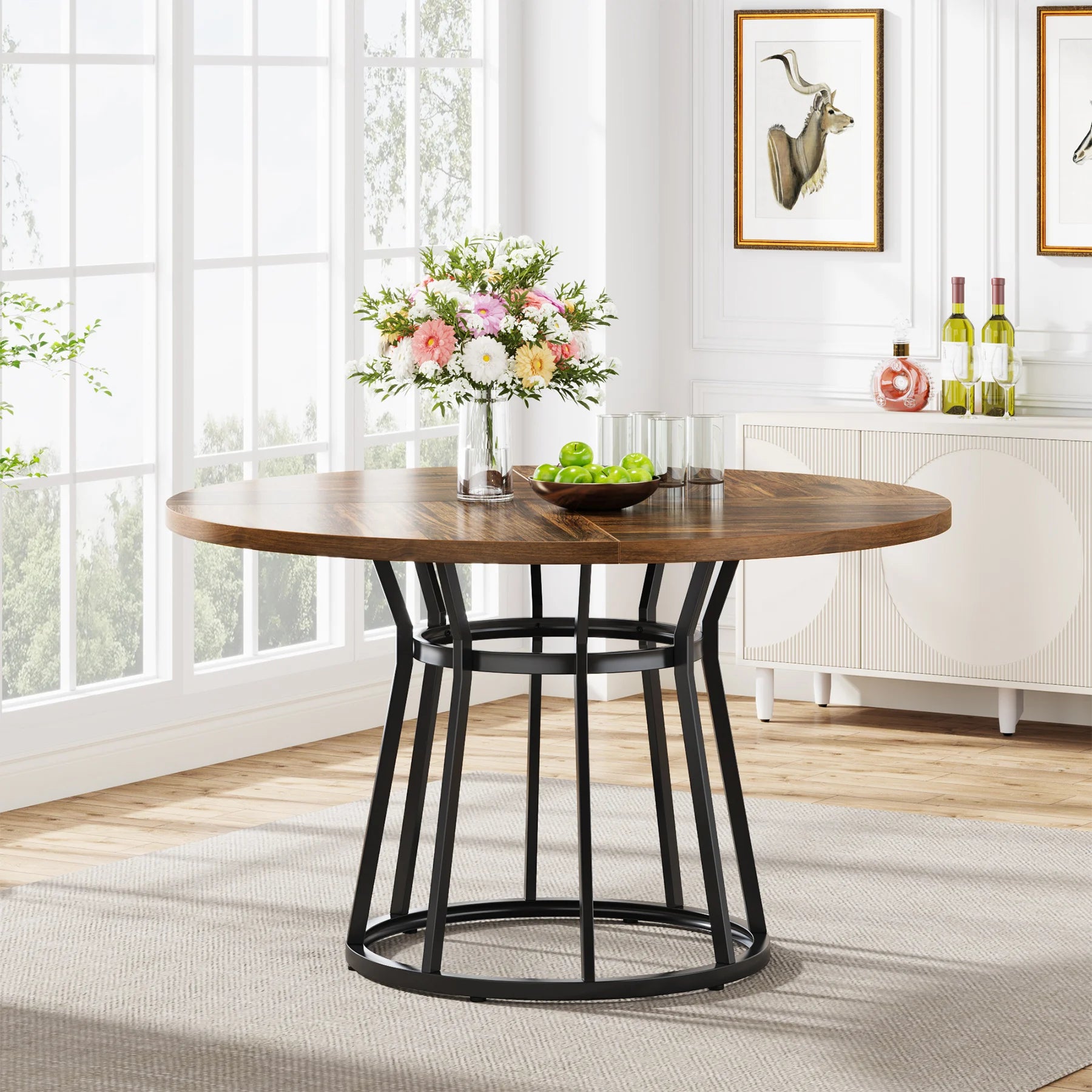Ronde Eettafel – Ronde Tafel – Eetkamertafel – Family Table – 120 Cm Doorsnede – Stevig Metalen Onderstel - QUORE