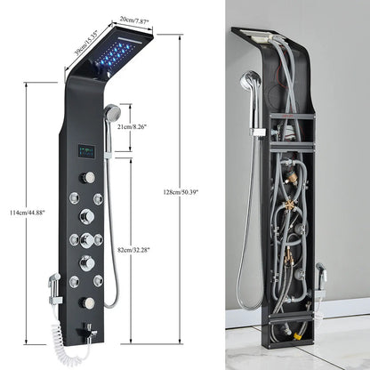 Black LED Light Shower Faucet Bathroom SPA Massage Jet Shower Column System Waterfall Rain Shower Panel Bidet Sprayer Tap