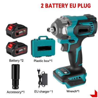 Slagmoersleutel - met Accu - Slagschroevendraaier - Slagmoersleutel - 18V - 1200Nm - Elektrische Schroefboormachine - 1/2 Inch - Brushless Motor - Draadloos - 2 Accu - met Plastic Doos - QUORE