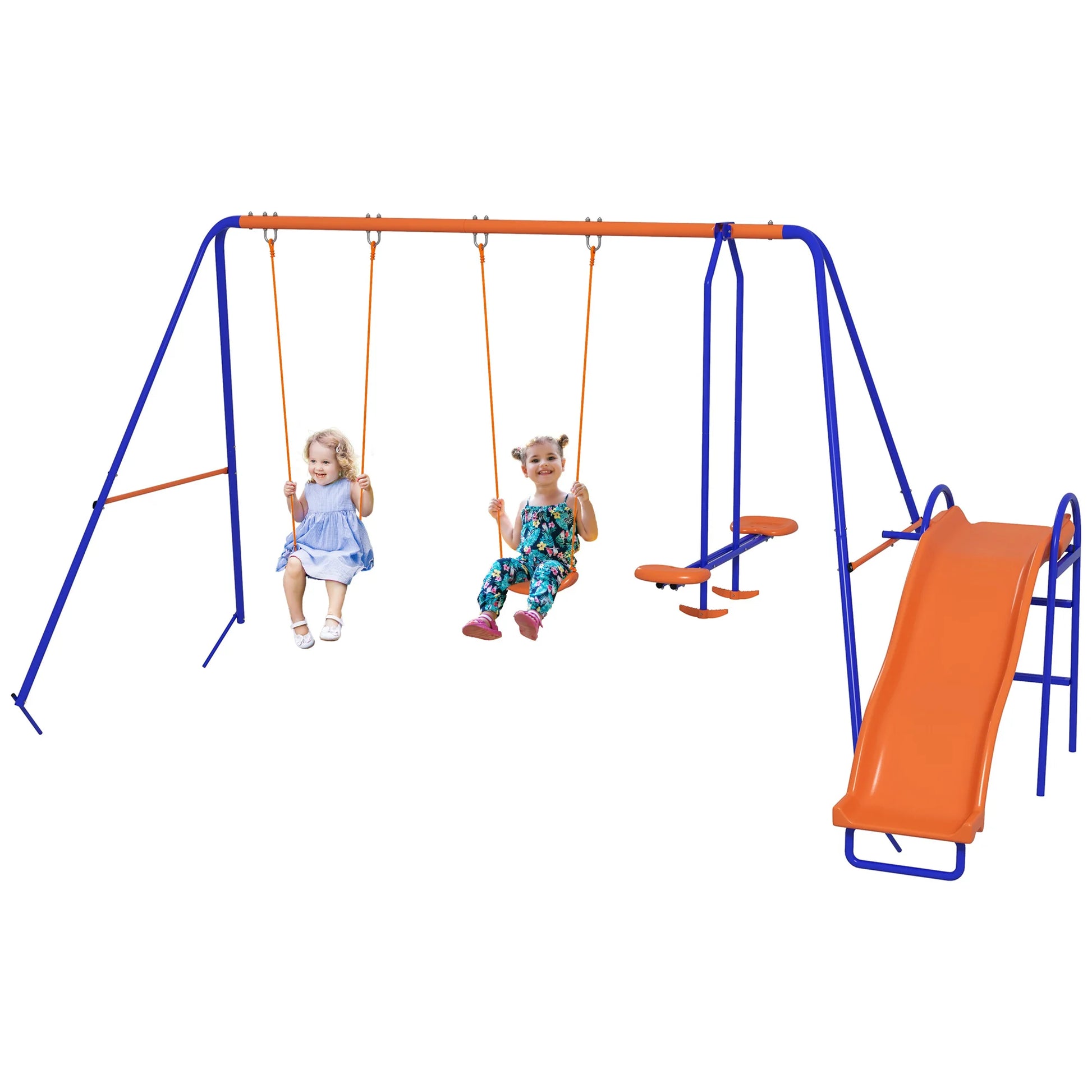 4 in 1 - Kinderschommel - 2 x Babyschommel - Wip - Glijbaan - Schommelset - voor 3-8 jaar - met Verstelbaar Touw - Anti-UV - 45 kg Maximale Belasting - 367 x 192 x 180 cm - Veelkleurig - QUORE