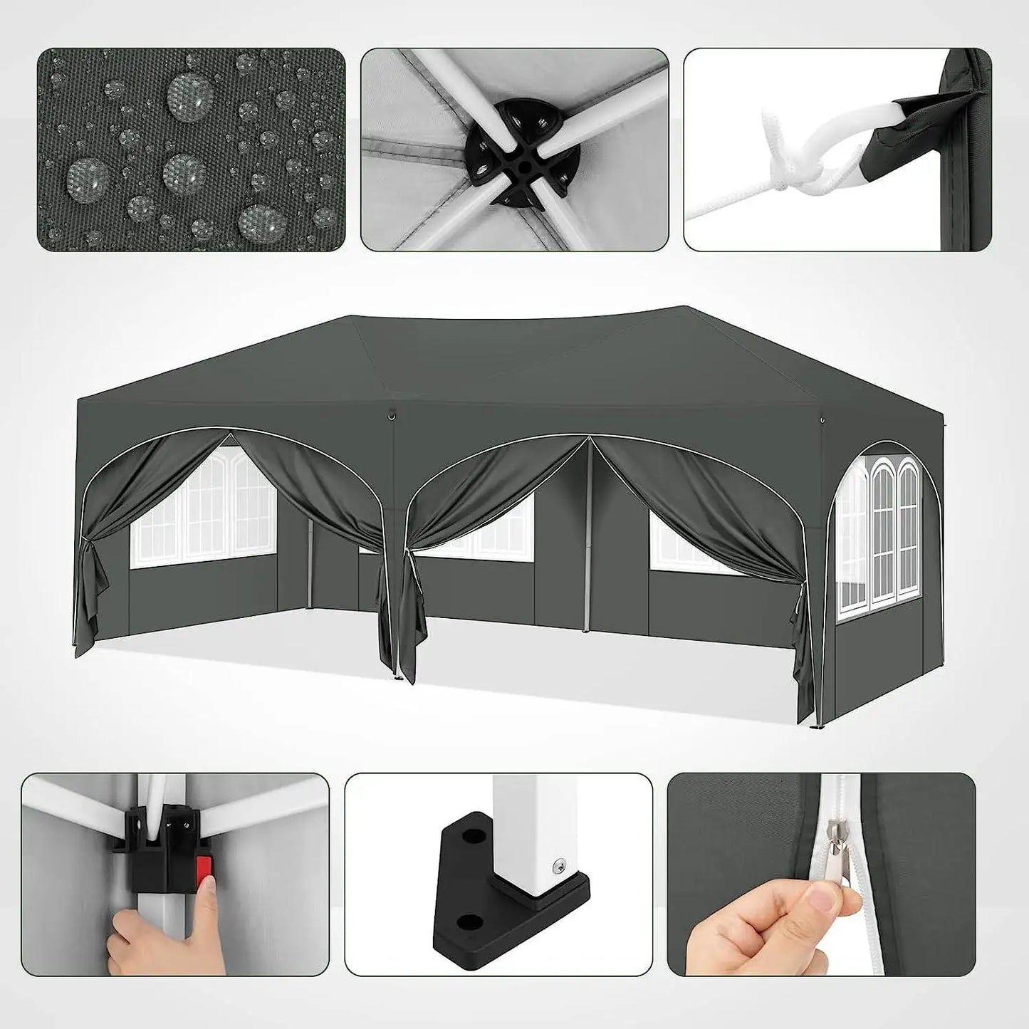 Tuinpaviljoen – Partytent – Tuinpartytent – Tent – Buitentent – Paviljoen – met 6 Verplaatsbare Zijwanden - Waterdicht 210D Oxford Polyester – Stalen Frame Met Roestwerende Coating - 3x6 m - Zwart