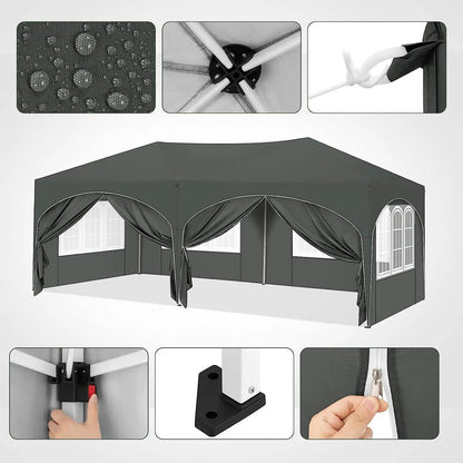 Tuinpaviljoen – Partytent – Tuinpartytent – Tent – Buitentent – Paviljoen – met 6 Verplaatsbare Zijwanden - Waterdicht 210D Oxford Polyester – Stalen Frame Met Roestwerende Coating - 3x6 m - Zwart