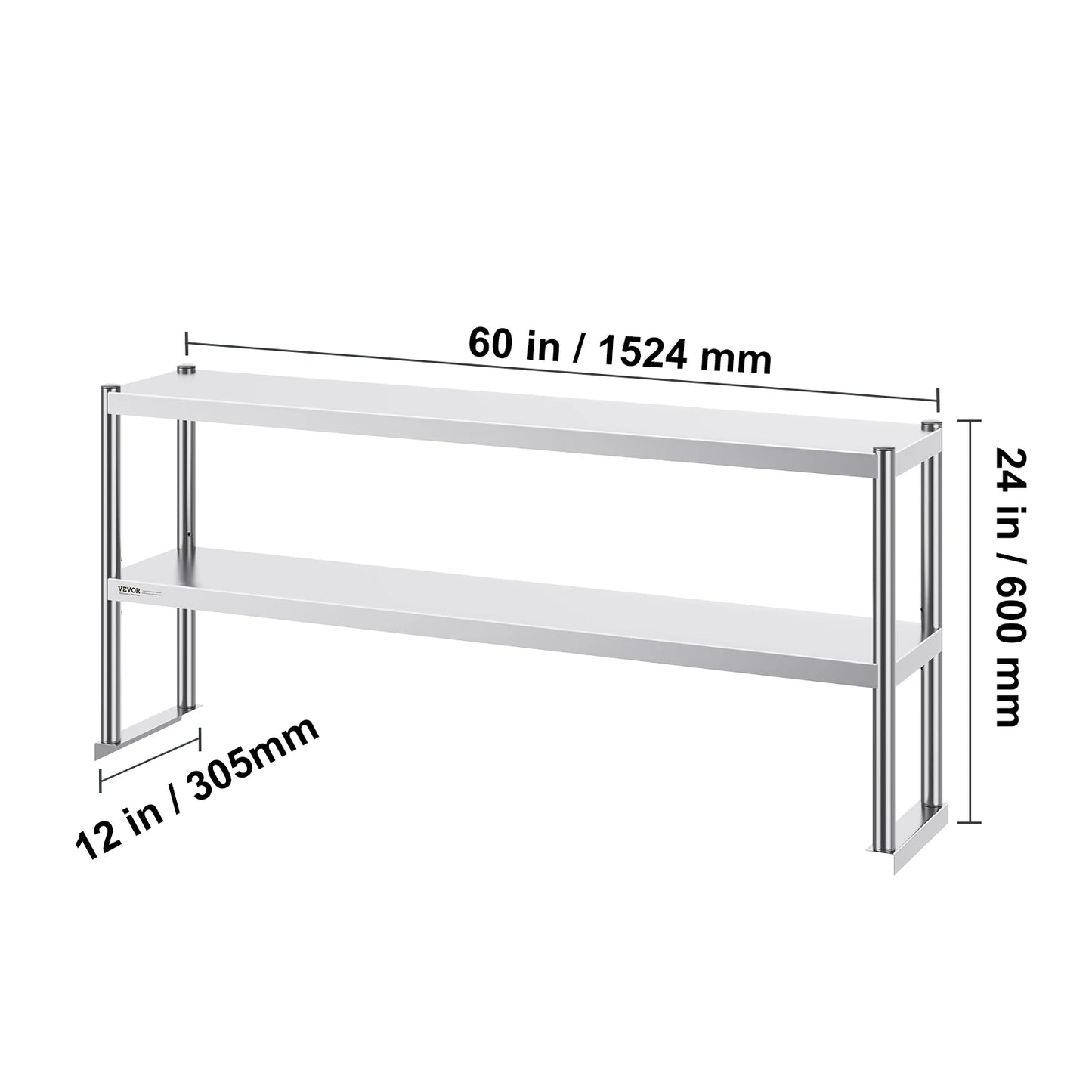 VEVOR Stainless Steel kitchen worktable Overshelf w/ Height Adjustable Overshelf Prep Work Table for Kitchen Restaurant Workshop
