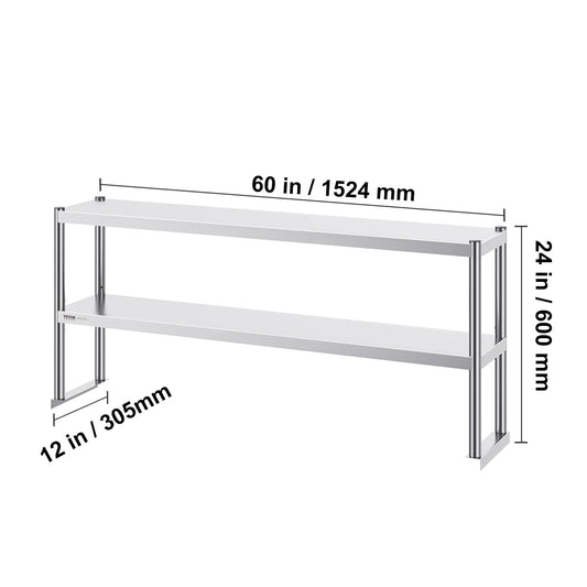 VEVOR Stainless Steel kitchen worktable Overshelf w/ Height Adjustable Overshelf Prep Work Table for Kitchen Restaurant Workshop
