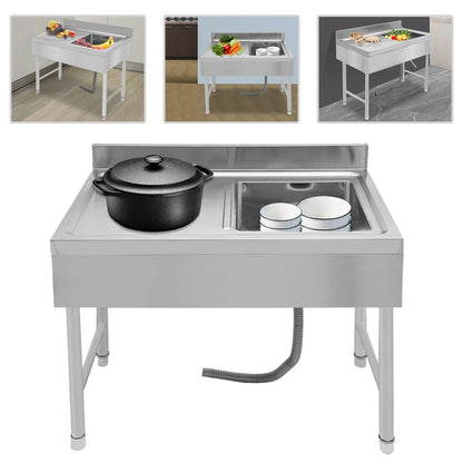 Verstelbare Spoelbak Keuken – Vrijstaande Spoelbak – RVS Spoelbak – Enkele Kom Spoelbak – Keukenzwem – Roestvrij Staal – Verstelbare Poten – Antislipvoetjes – 100x50x80 cm