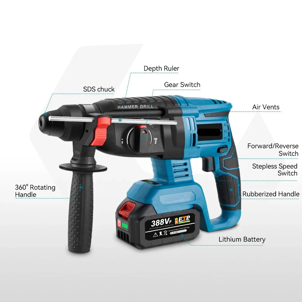 Boormachine - Klopboormachine - Hamerboren - Draadloze - Borstelloze - 26mm - 4800 slagen/min – SDS Plus – Zonder Batterij – Compatibel met 18V/21V Accu’s