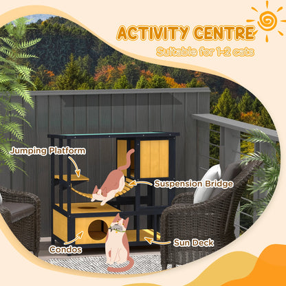 Houten Kattenhuis – Buitenverblijf – Kattenhok – Kattenhuisje – Buiten Kattenhut – Waterafstotend Dak – Speelplatform