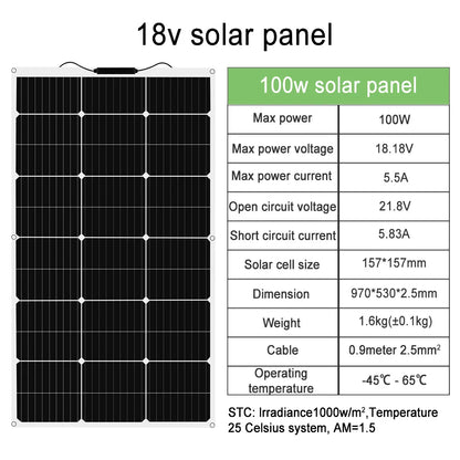 Zonnepaneel - Zonnepanelen - Monokristallijne - Flexibel - Buigzaam - Waterdicht - Lichtgewicht - 100W - 1stuk -Zonnebatterij - 10A Regelaar - voor Dak - Boot - Caravan