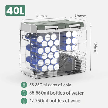 Mini Koelkast - Auto Koelkast - Draagbare Compressor Koelbox - Elektrische Vriesbox - met Afneembare Deur - voor Camping - Auto - Vrachtwagen - Boot - 40L - 61.8 x 37.6 x 51.4 cm - Groen