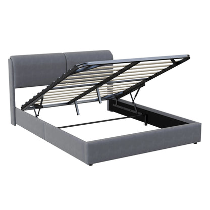 Bedboxspring – Boxspring Bed – Velvet Bed – Bed Met Opbergruimte – Hydraulische Opbergruimte – Verstelbaar Hoofdbord – LED-Verlichting