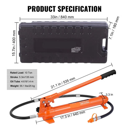 Hydraulische Cilinder Krik - Hydraulische Krik Luchtpomp - Porta Power - Autobody Frame - Reparatie Gereedschap - Verstelbare Lifting Jack - met Koffer - Heavy-Duty Kit - Auto Truck - Werkplaats Gereedschap - 10 Ton
