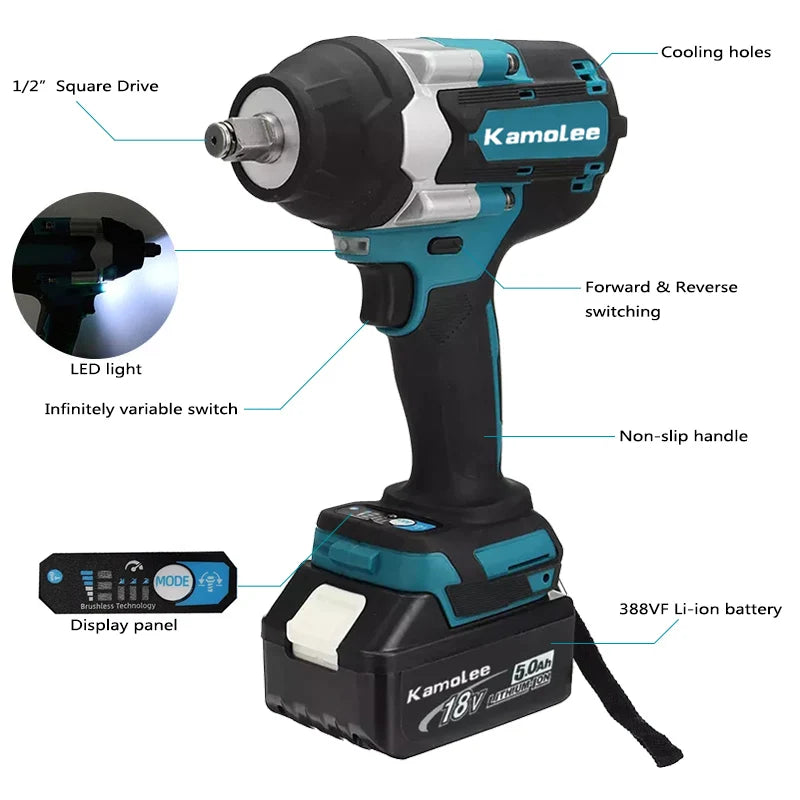 Slagmoersleutel – Accu Slagschroevendraaier – Impact Wrench – Elektrische Momentsleutel – 18V 2x 5.0Ah Batterijen – Maximaal Koppel 1800 Nm – Brushless Motor