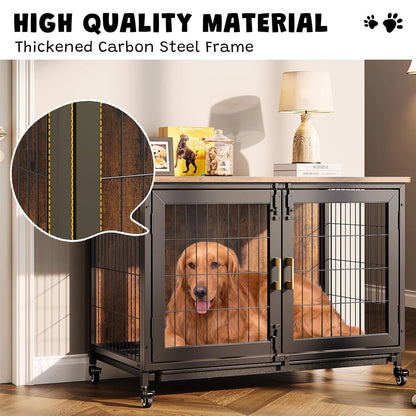 Hondenbench – Hondenkooi – Hondenhok – Hondenmand – Hondenkooi Metalen Bench – Dubbele Deuren – Verwijderbare Bodemtray – Wieltjes Met Rem – Staal – Voor Kleine en Middelgrote Honden