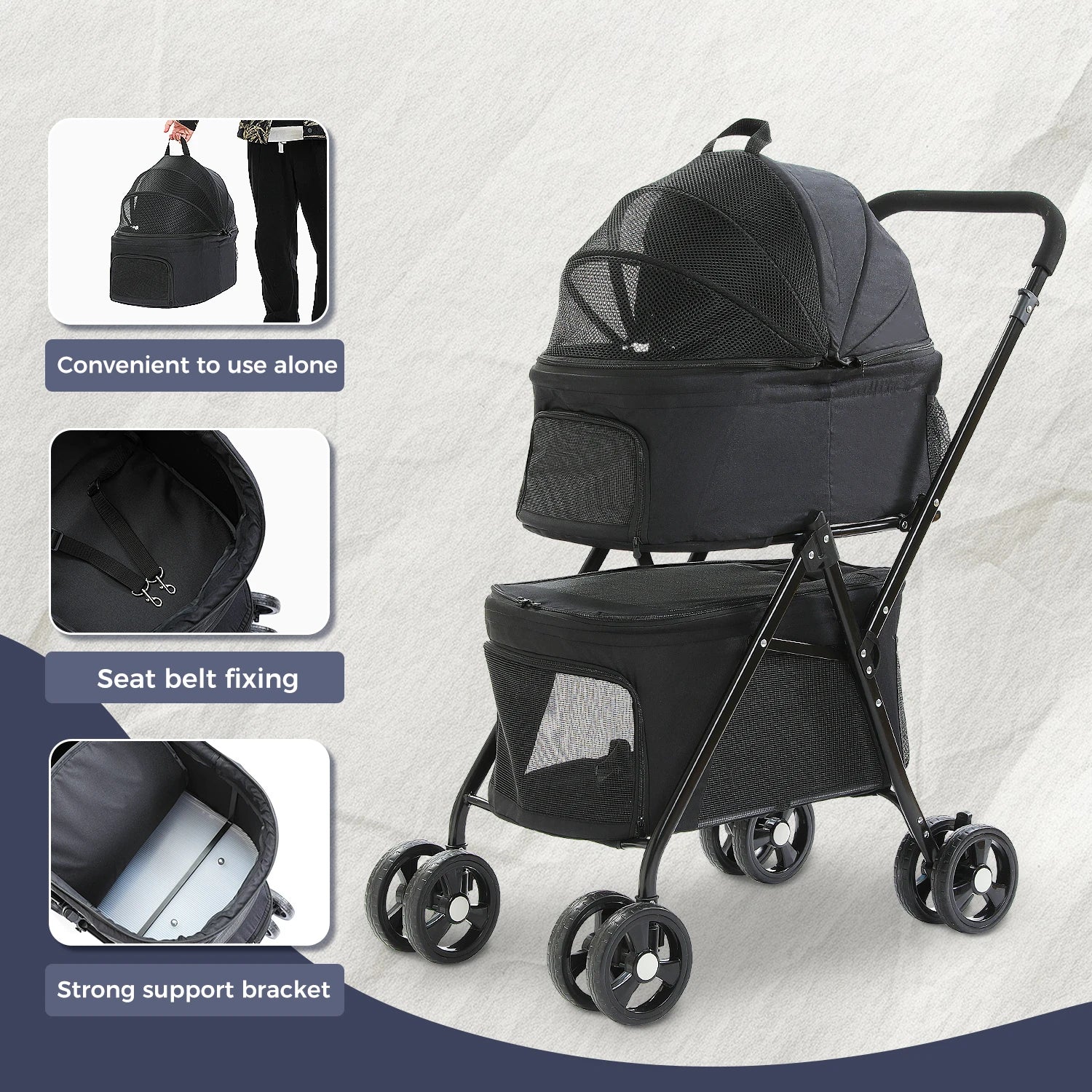 Double Pet Stroller for 2 Small Dogs or Cats Foldable Dog Stroller for Travel Walking Folding Cat Stroller with Safety Belt - QUORE