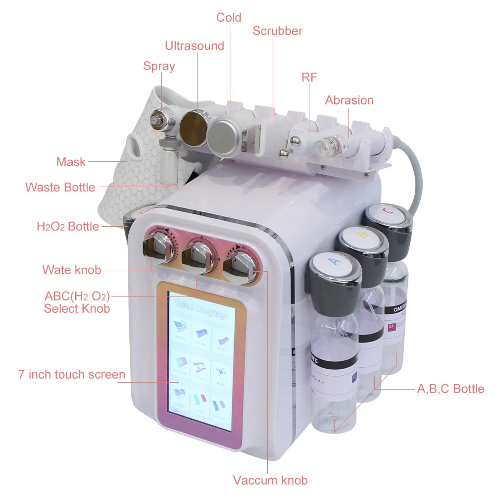 AOKO New 7 in 1  Hydro Dermabrasion Skin Care Beauty Machine Water Oxygen Jet Hydro Diamond Peeling Microdermabrasion Device