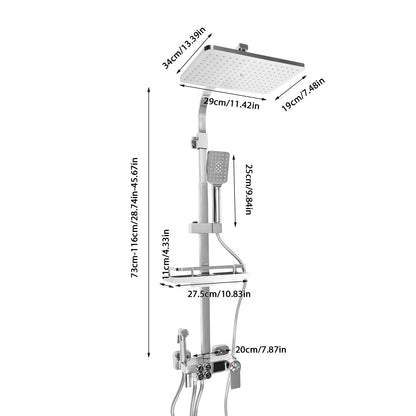 Douche - Regendouche - Douchewand - Douchekolom - Douchepanelen - LCD Douche Systeem met Thermostaat – Multifunctionele Regendouche met 4 Waterstanden – Verstelbare Hoogte 73-116 cm - Zilver - QUORE
