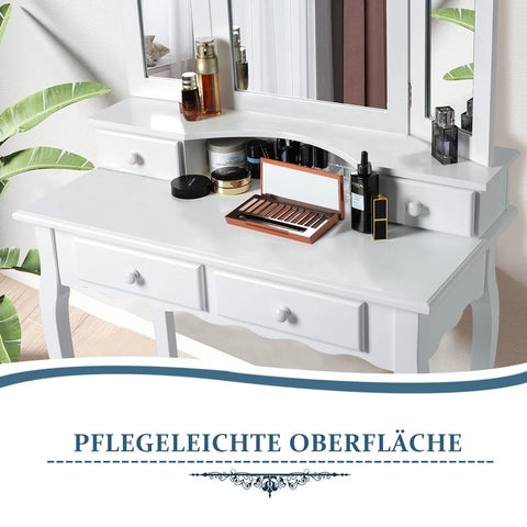 Make up kaptafel met spiegel - make up kaptafel stoel - makeup kaptafel - make-up kaptafel voor een meisje - Materiaal Houten - Laadvermogen (kg) :80-100 - Wit
