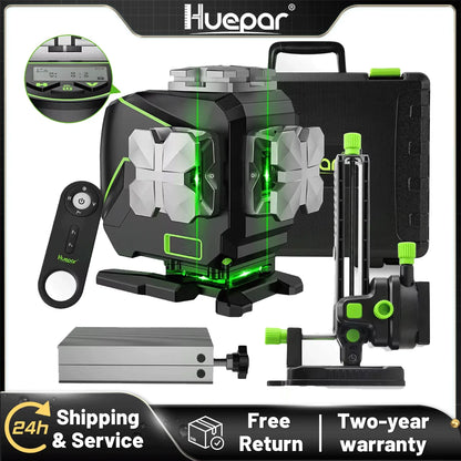 Huepar S03DG 12 Lines Green Laser Level 3D Self-leveling Horizontal & Vertical LCD Display/Bluetooth/ Remote Control Hard Case