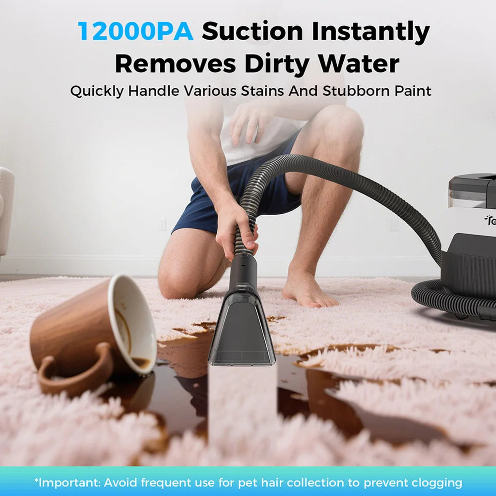 Teendow C6 MAX 3-in-1 Carpet Cleaner - 12000Pa Suction, 1250ML Water Tank, 950ML Sewage Tank, Pet-Friendly for Upholstery & Carpet Cleaning - QUORE