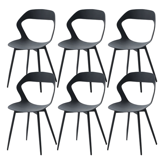 Eetkamerstoelen - Set van 6 - Koffiestoel - Moderne - Rugleuning – Minimalistisch Design – Kunststof Zitting - Metalen Poten – Zwart