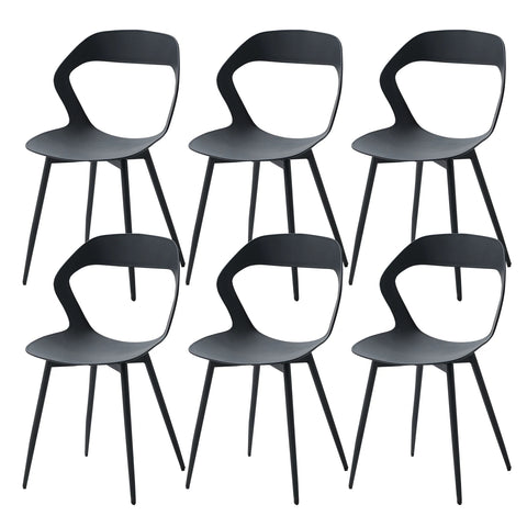 Dining Chairs - Chair - Dining Chair - Set of 6 - Coffee Chair - Modern - Backrest - Minimalist Design - Plastic Seat - Metal Legs - Black