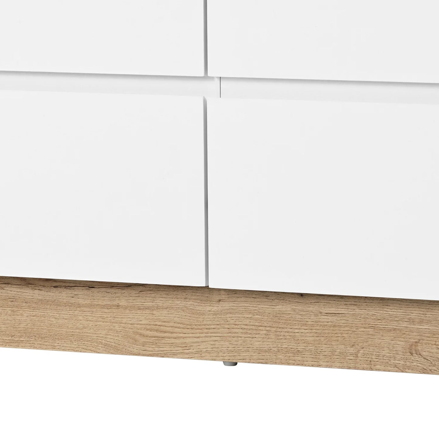 Kast – Ladekast – Opbergkast – Kast Met Laden – Minimalistisch Design – 6 Ruime Lades – E1 Spaanplaat Met Eikenlook - 110 x 40 x 67.5 cm - Wit - QUORE