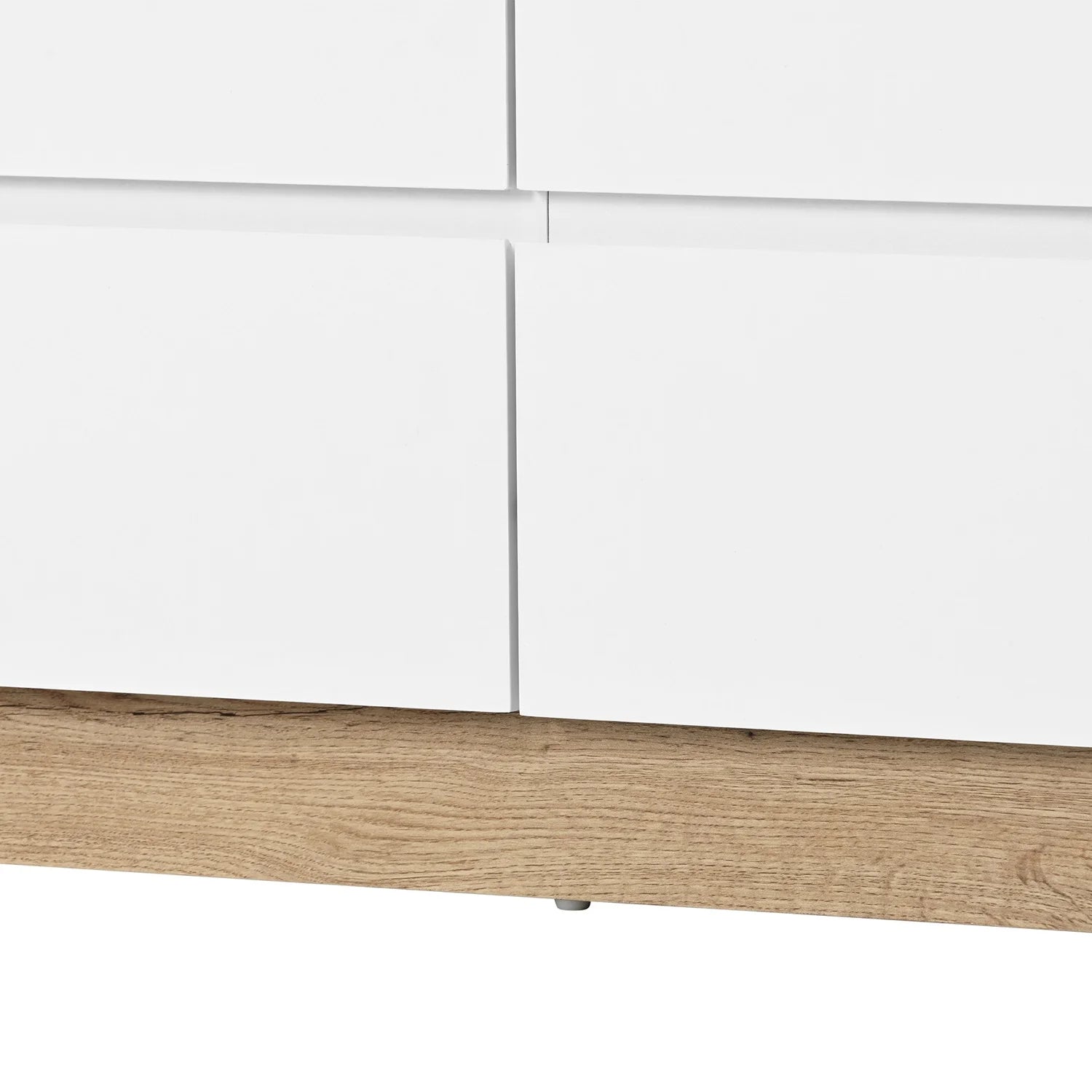 Kast – Ladekast – Opbergkast – Kast Met Laden – Minimalistisch Design – 6 Ruime Lades – E1 Spaanplaat Met Eikenlook - 110 x 40 x 67.5 cm - Wit - QUORE