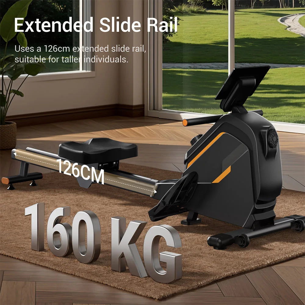 Roeitrainer – Roeimachine – Roeiapparaat – Fitnessapparaat – Hometrainer – Magnetische Weerstand 16 Niveaus – 126 cm Glijrail – Max 160 kg – Stil & Compact