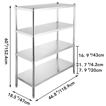 SucceBuy 4-Tier Stainless Steel Commercial Storage Rack Shelf for Kitchen Warehouse Garage Storing Kitchenware