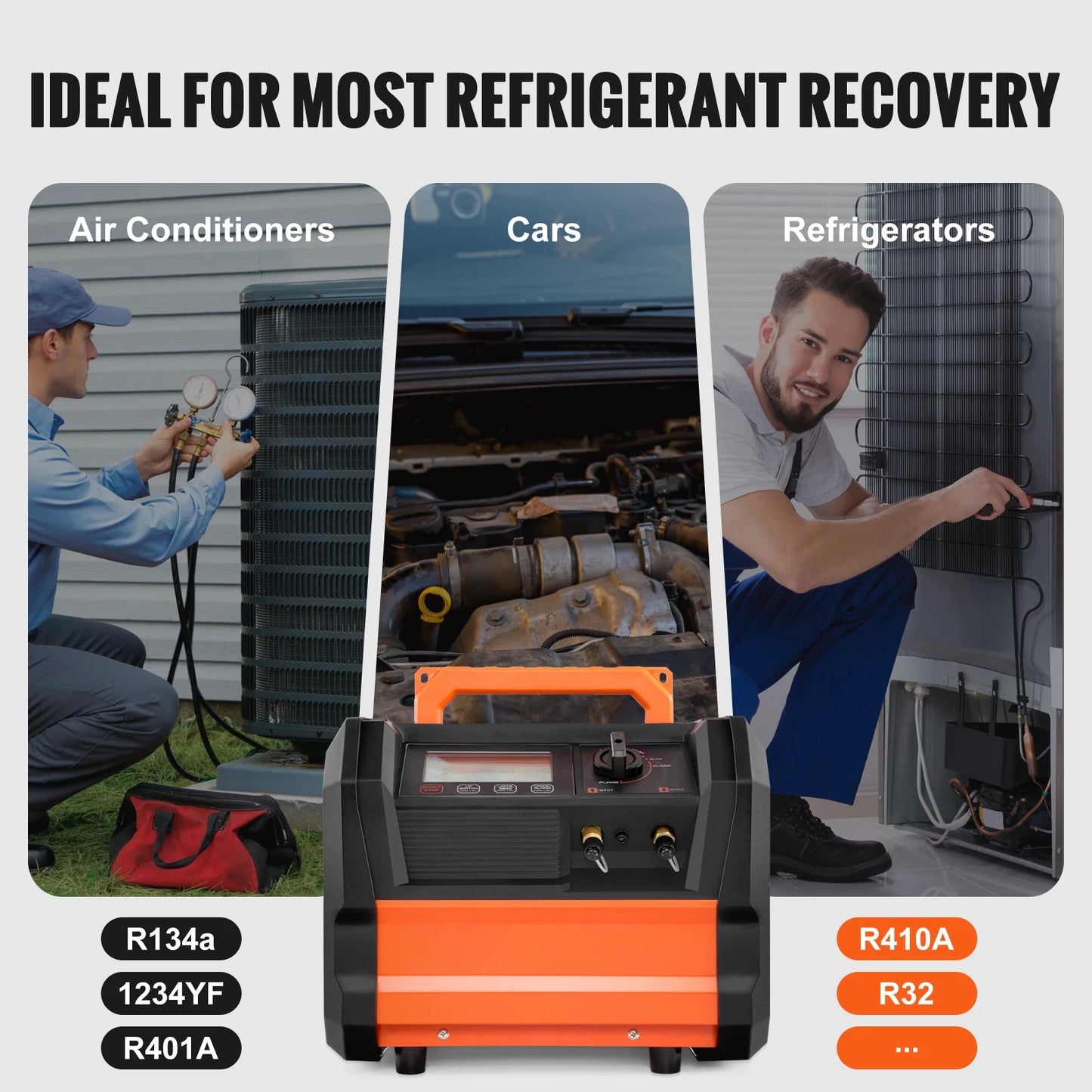 VEVOR Refrigerant Recovery Machine, 1 HP Dual Cylinder Portable AC Recovery Machine with 3000rpm Brushless Motor, for Automotive