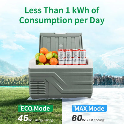 Auto Koelbox - Koelbox - Compressor Koelkast - Camping Koelkast - met Vriesfunctie - Draagbare - 12V/24V - 25L - Dual Zone - -20°C tot +10°C - 45 dB - voor Binnen - en Buitenevenementen - QUORE
