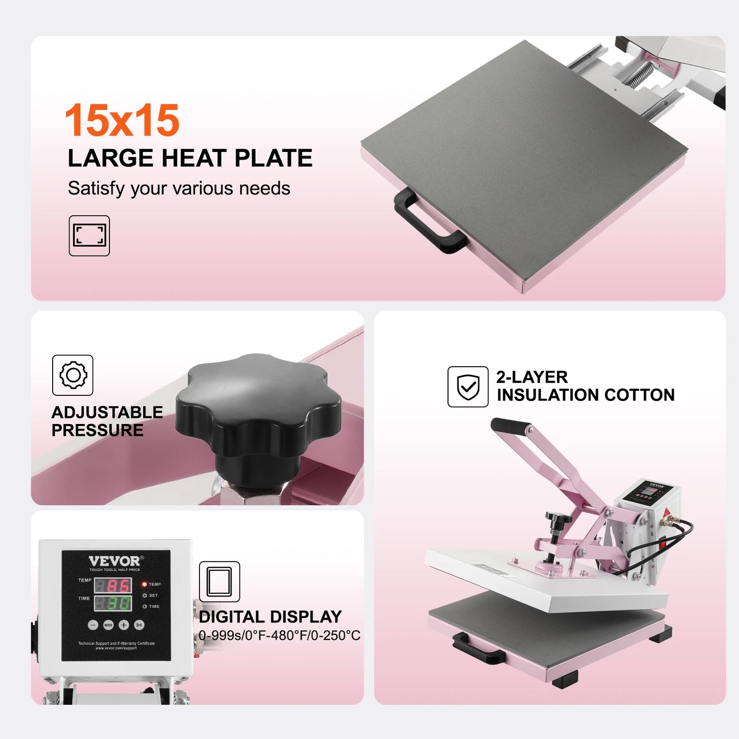 Hittepers – Transferpers – Textielpers – T-shirtpers – 15"x15" Persplaat – Nauwkeurige Temperatuurregeling – Uitklapbare Lade