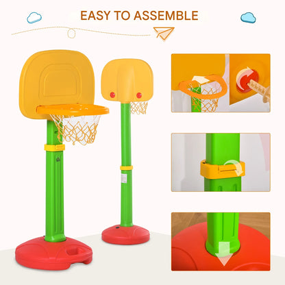 Basketbal - Basketbalstandaard - Basketbalmand - met 2 Ballen - voor 3-5 jaar - Opblaasbaar - Hoogteverstelbaar - HDPE - Polypropyleen - PVC - 52,5 x 44 x 120-160 cm - Veelkleurig - QUORE