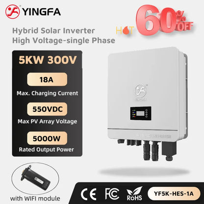 5kW Zonne-energie Omvormer – Solar Inverter – PV Omvormer – Hybride Omvormer – Hoogspanningsomvormer – Met WiFi Dongle – IP65 Waterdicht – 550V Ingangsspanning