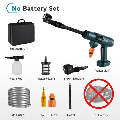 Draadloze Hogedrukreiniger - 200 Bar - 3500W Brushless Motor - Draagbare Ontwerp - 6-in-1 Spuitmond - Voor Auto - Tuin en Terras - Gebruiksvriendelijk - 1 Accu's met 1 Lader