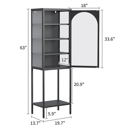 Opbergkast - Metalen Opbergrek - Kast - Opbergkasten - 160cm × 50cm × 35cm - met Glazen Deuren – Verstelbare Planken – Geschikt voor Woonkamer, Keuken & Kantoor