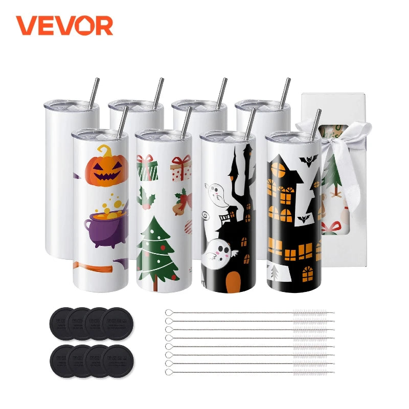 VEVOR 8/12/14/16/24/50PC Straight Sublimation Tumblers Blank Tumbler Bulk Stainless Steel Double Wall Tumbler Cups Heat Transfer - QUORE