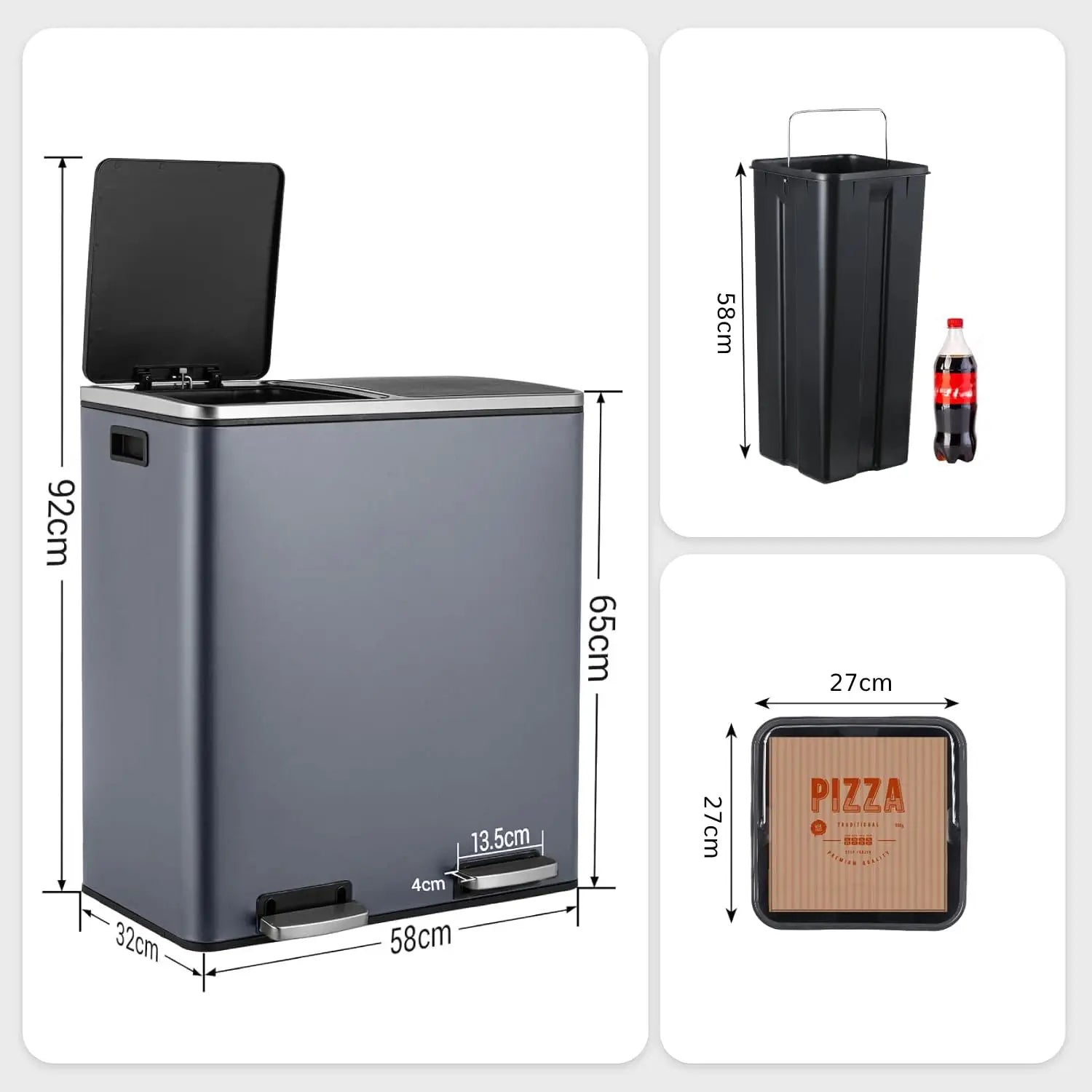 Prullenbak – Afvalbak – Vuilnisbak – Afvalcontainer – 60 Liter – Roestvrij Staal – Soft-Close Deksel - QUORE