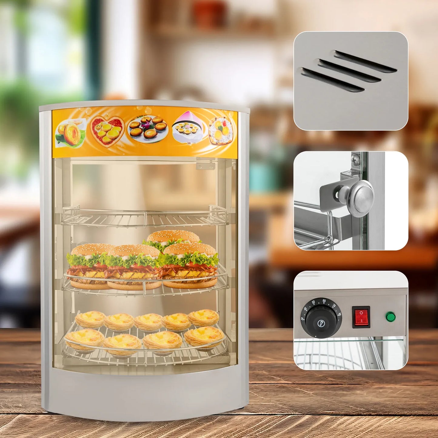 Verwarmde Etalage – Warmhoudkast – Snackenverwarmer – Horeca Etalage – Roestvrij Staal – 50 Liter – Temperatuur Instelbaar