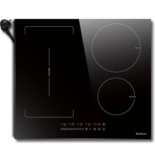 Induction hob - Induction Hob - Induction Cook Top - Induction Cooker - Electric Burner - 4 burners - Induction hob - 60 cm - 3500 W - Flexzone - Plug-in hob - 9 power - Booster - Timer - 220 V - Black