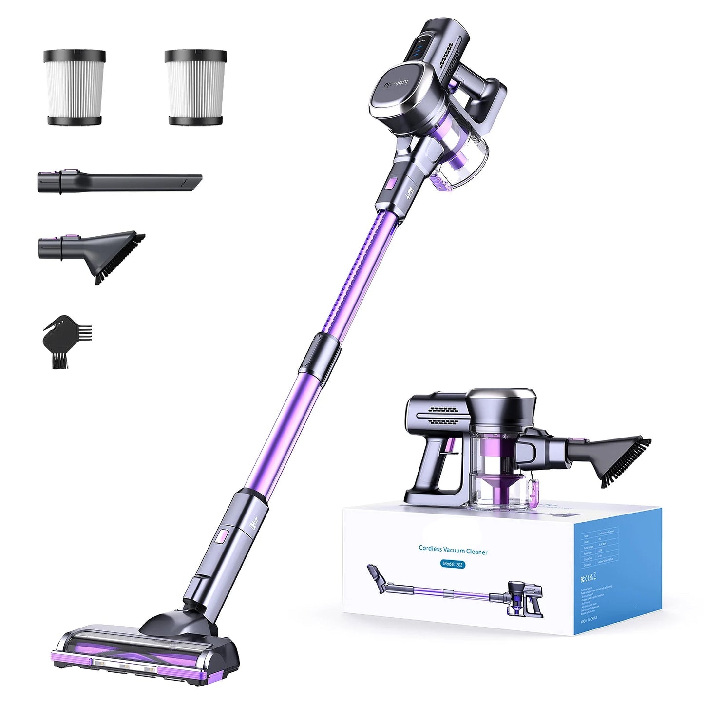 Steelstofzuiger - Draadloze - Vacuum Cleaner - Stofzuiger - LED Display - HEPA Filter - 6-in-1 – 25KPa - 235W - Voor Tapijt - Harde Vloeren - Huisdieren - QUORE