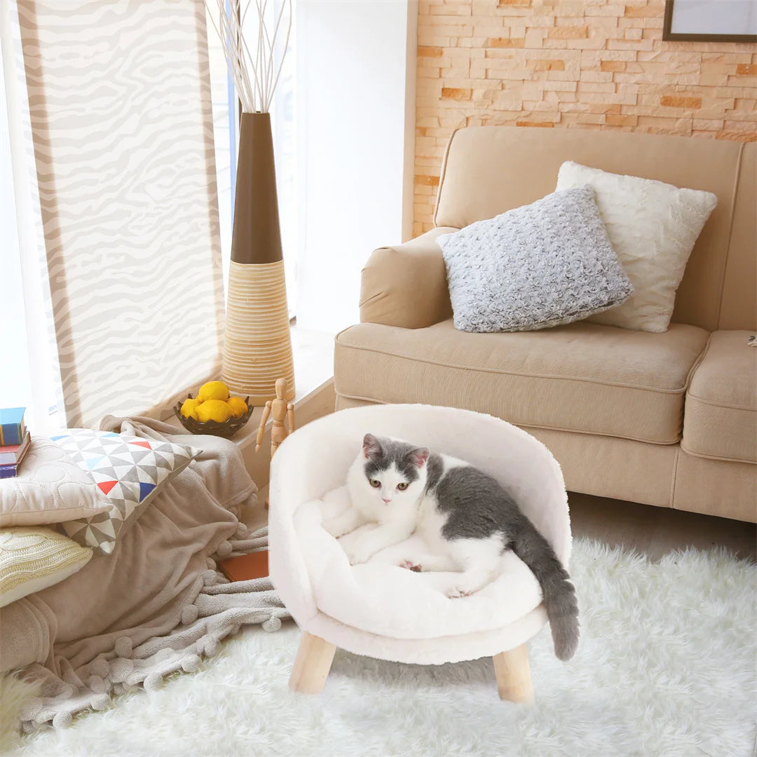Kattenbed - Kattensofa - Zacht Warm - Pluche Fabric Pet - Nest Stoel Bed -  Houten Poten - met Kussen Pad Wasbaar - en Waterdicht - voor Kleine Huisdieren - Duurzame Structuur
